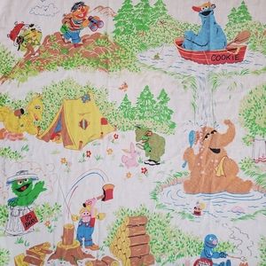 Sesame Street Vintage 1980s  Twin Fitted Sheet "Camping Fun With The Whole Gang"